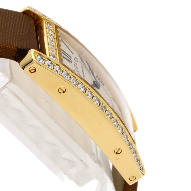 卡地亞 Tank Américaine SM 女士腕錶 WB707231，18K黃金錶殼，緞面皮革錶帶，鑲嵌鑽石-5