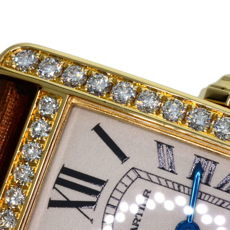 卡地亞 Tank Américaine SM 女士腕錶 WB707231，18K黃金錶殼，緞面皮革錶帶，鑲嵌鑽石-18