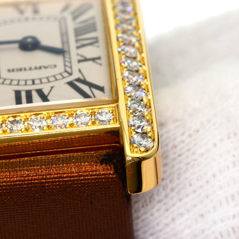 卡地亞 Tank Américaine SM 女士腕錶 WB707231，18K黃金錶殼，緞面皮革錶帶，鑲嵌鑽石-21