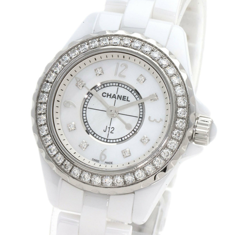 香奈兒 H2572 J12 29毫米 8P 鑲鑽白色陶瓷腕錶，陶瓷/陶瓷/鑽石，女士腕錶-2