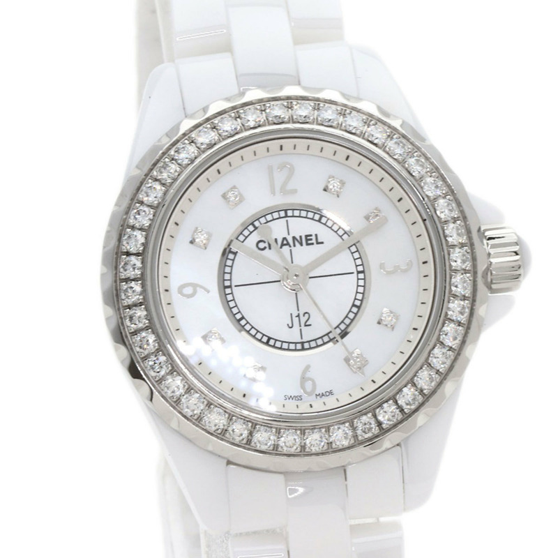 香奈兒 H2572 J12 29毫米 8P 鑲鑽白色陶瓷腕錶，陶瓷/陶瓷/鑽石，女士腕錶-3
