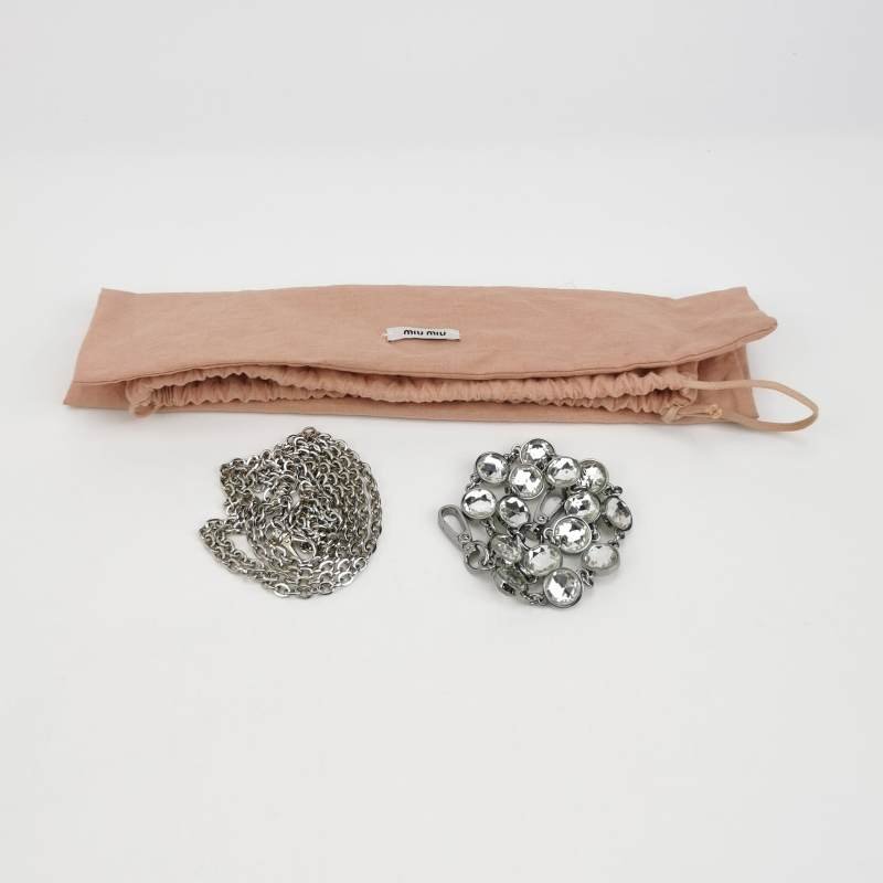 Miu Miu牛仔布純色褶皺珩縫鑽飾斜挎包單肩包-8