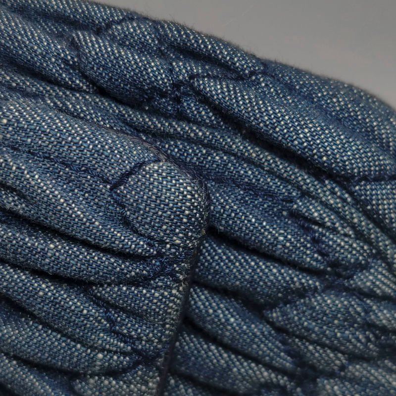 Miu Miu牛仔布純色褶皺珩縫鑽飾斜挎包單肩包-14