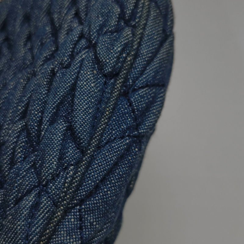 Miu Miu牛仔布純色褶皺珩縫鑽飾斜挎包單肩包-17