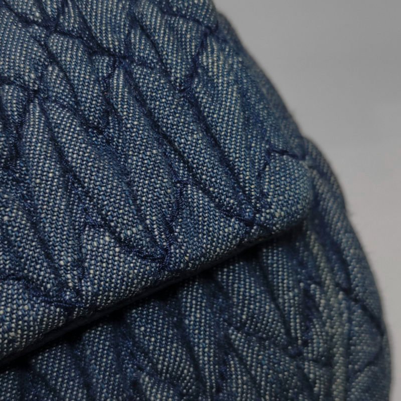 Miu Miu牛仔布純色褶皺珩縫鑽飾斜挎包單肩包-19