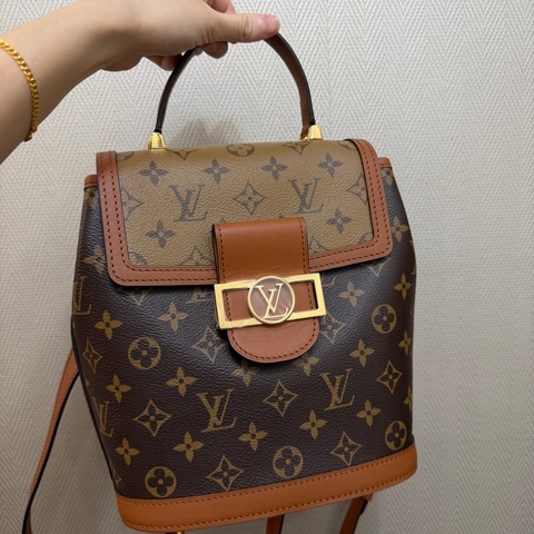 LV 雙色原花金釦Dauphine手提後背包M45142