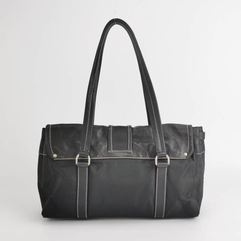 Prada牛皮尼龍布純色皮帶扣飾單肩包-4