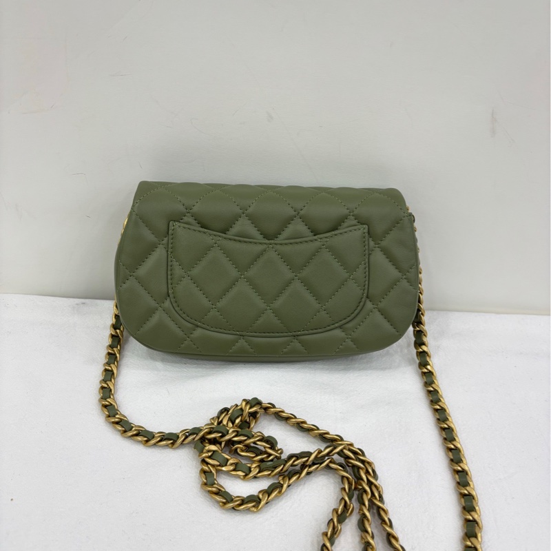 Chanel 香奈兒 21B 馬鞍半月包 酪梨綠色鏈條包19cm-1