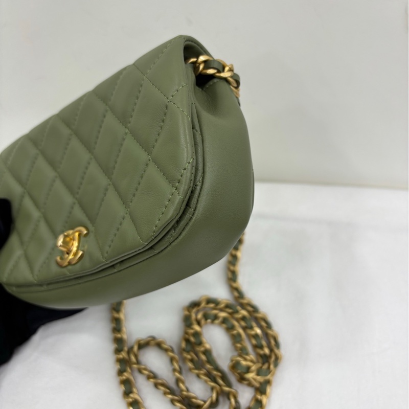Chanel 香奈兒 21B 馬鞍半月包 酪梨綠色鏈條包19cm-2