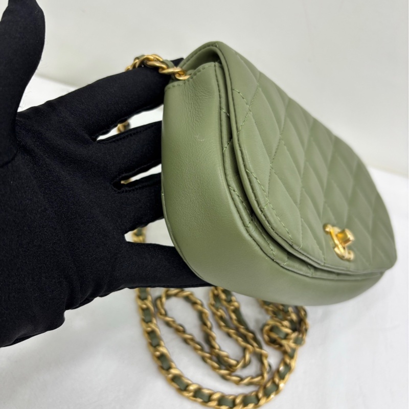 Chanel 香奈兒 21B 馬鞍半月包 酪梨綠色鏈條包19cm-3