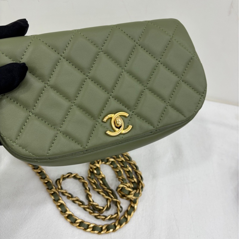 Chanel 香奈兒 21B 馬鞍半月包 酪梨綠色鏈條包19cm-5