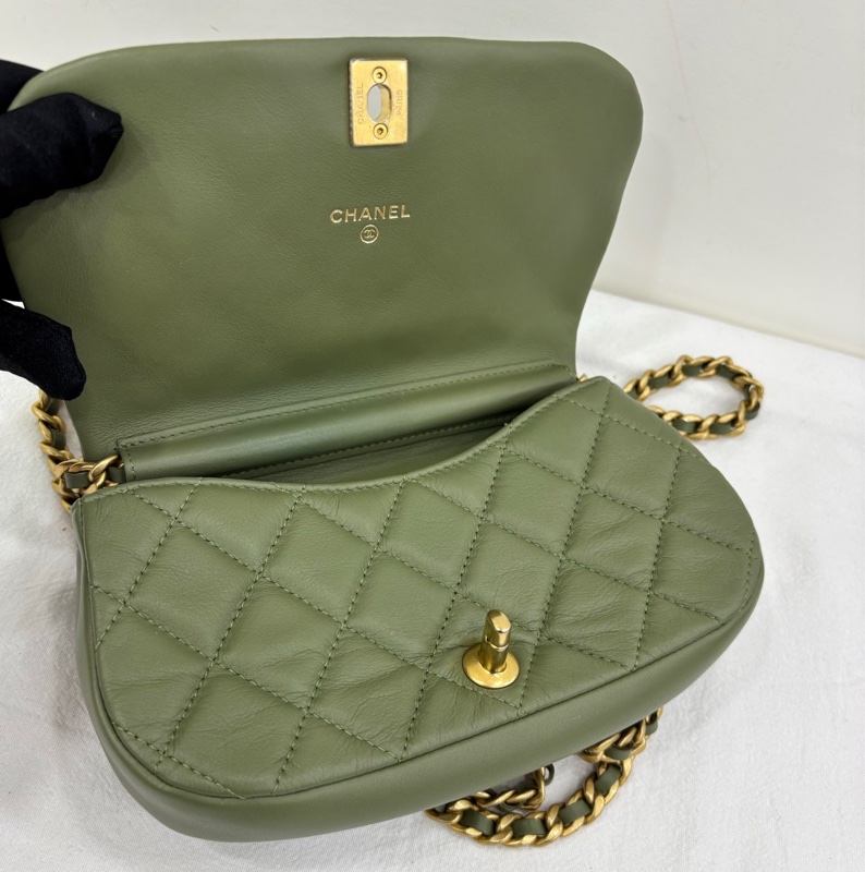 Chanel 香奈兒 21B 馬鞍半月包 酪梨綠色鏈條包19cm-6
