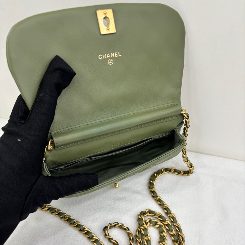 Chanel 香奈兒 21B 馬鞍半月包 酪梨綠色鏈條包19cm-7