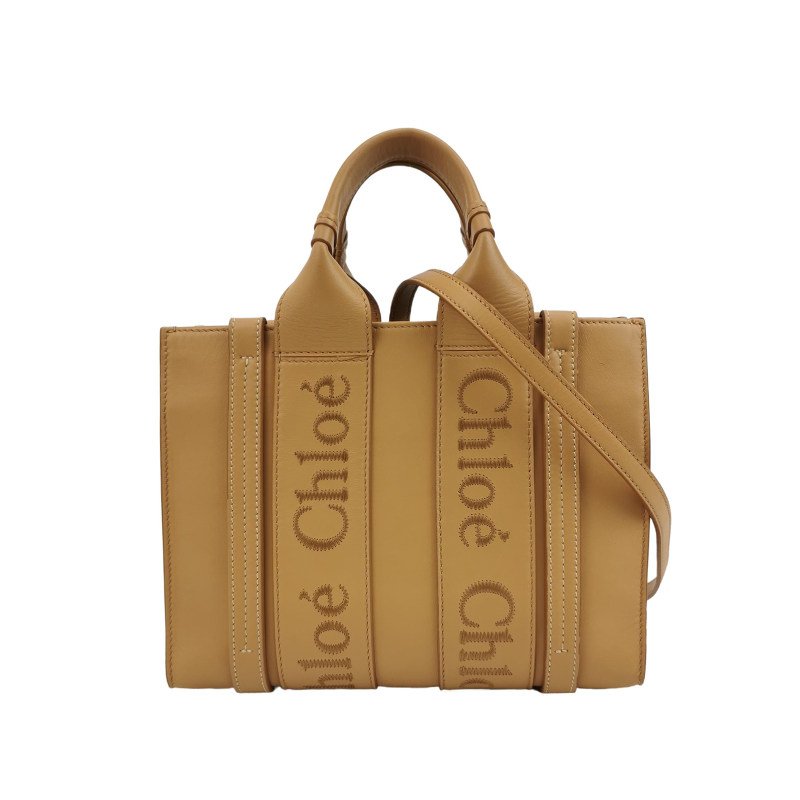 Chloe Woody小號牛皮純色徽標緞帶斜挎包單肩包-0