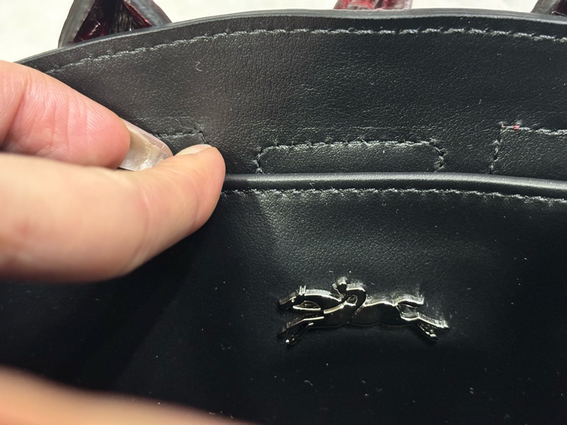 LONGCHAMP ROSEAU系列竹節鱷魚紋小牛皮手提/斜背兩用包 酒紅色-12