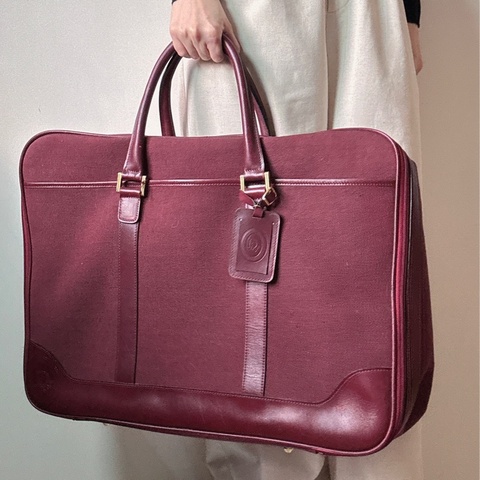 Christian Dior 迪奧帆布皮革手提行李包 行李袋 酒紅色