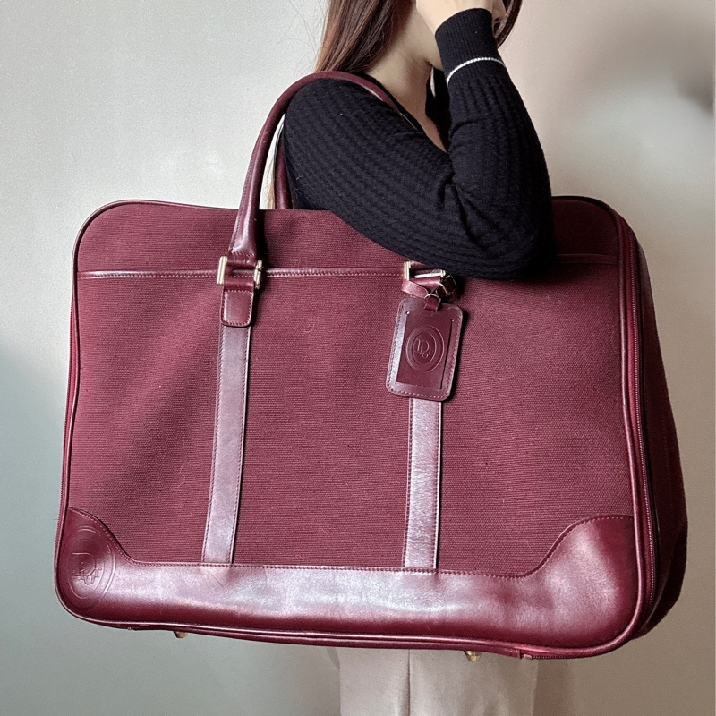 Christian Dior 迪奧帆布皮革手提行李包 行李袋 酒紅色-1