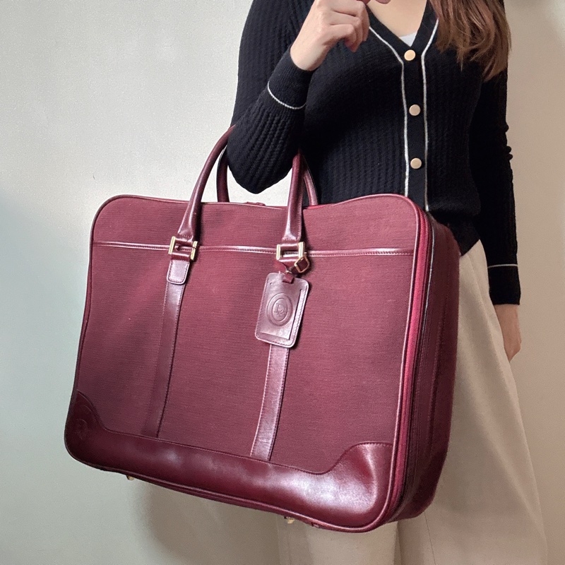 Christian Dior 迪奧帆布皮革手提行李包 行李袋 酒紅色-2