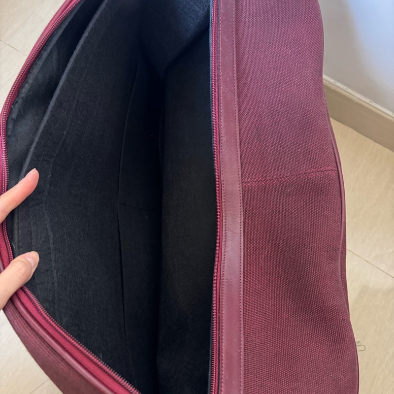 Christian Dior 迪奧帆布皮革手提行李包 行李袋 酒紅色-3