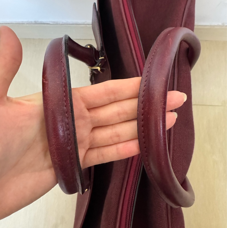 Christian Dior 迪奧帆布皮革手提行李包 行李袋 酒紅色-7