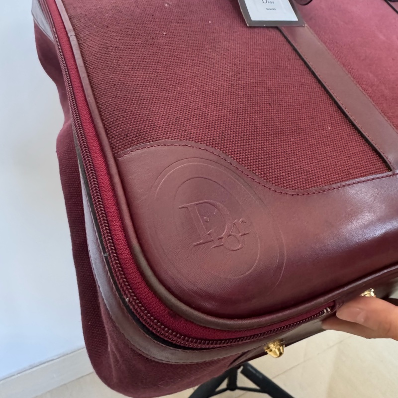 Christian Dior 迪奧帆布皮革手提行李包 行李袋 酒紅色-9