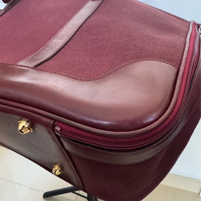 Christian Dior 迪奧帆布皮革手提行李包 行李袋 酒紅色-10