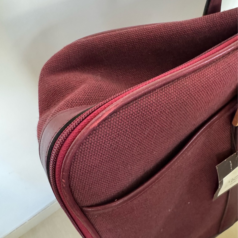 Christian Dior 迪奧帆布皮革手提行李包 行李袋 酒紅色-11