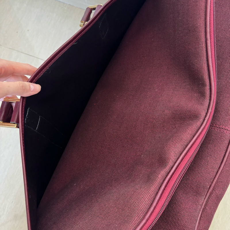 Christian Dior 迪奧帆布皮革手提行李包 行李袋 酒紅色-18