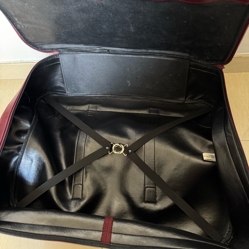 Christian Dior 迪奧帆布皮革手提行李包 行李袋 酒紅色-19