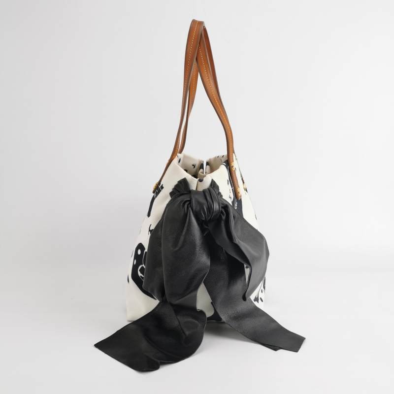 Prada牛皮羊皮帆布拼色印花字母Logo單肩包-3