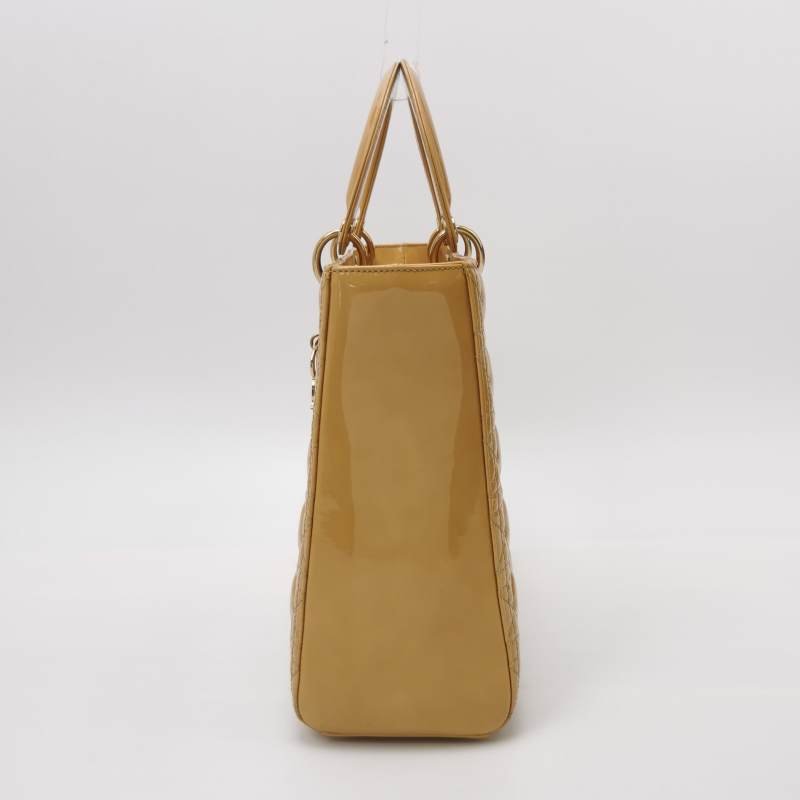 Dior Lady Dior戴妃包大號漆皮藤格紋字母Logo吊飾單肩包-2