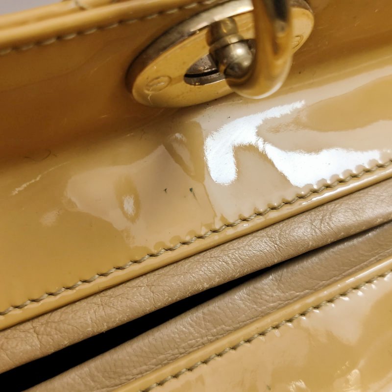 Dior Lady Dior戴妃包大號漆皮藤格紋字母Logo吊飾單肩包-9