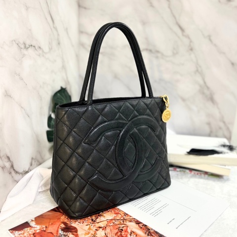 Chanel 黑金荔枝紋復古款式 托特包８開