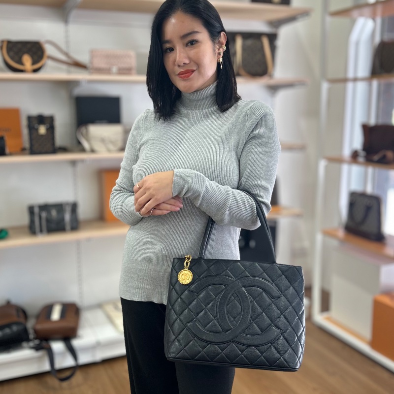 Chanel 黑金荔枝紋復古款式 托特包8開-1