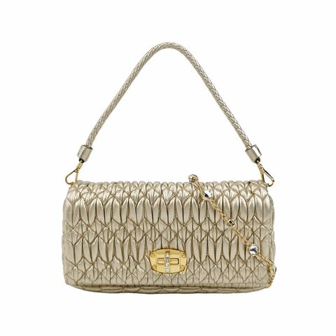 Miu Miu Miu Crystal系列羊皮純色珩縫鑽飾斜挎包單肩包