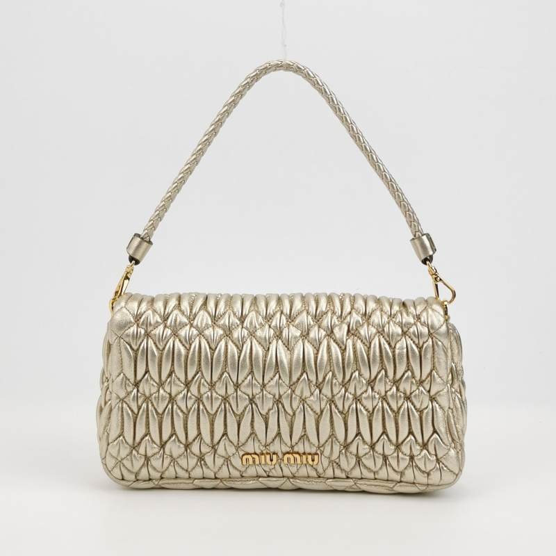 Miu Miu Miu Crystal系列羊皮純色珩縫鑽飾斜挎包單肩包-4