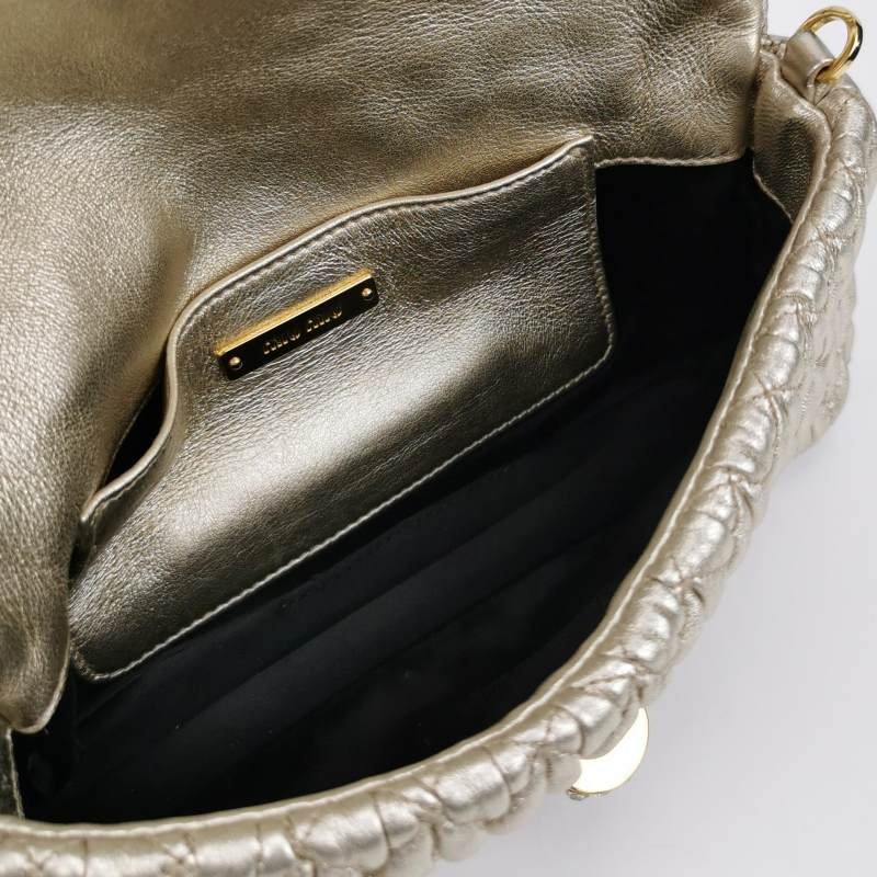 Miu Miu Miu Crystal系列羊皮純色珩縫鑽飾斜挎包單肩包-6