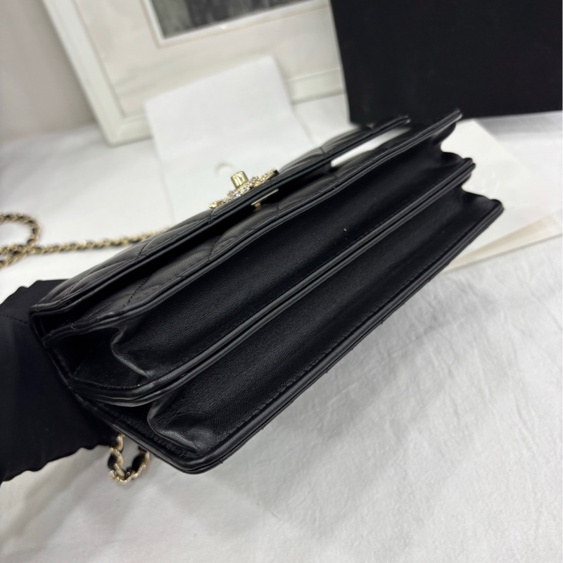 Chanel香奈兒 24K水鑽手柄woc黑金羊皮 有購證-7
