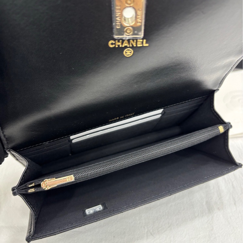 Chanel香奈兒 24K水鑽手柄woc黑金羊皮 有購證-8