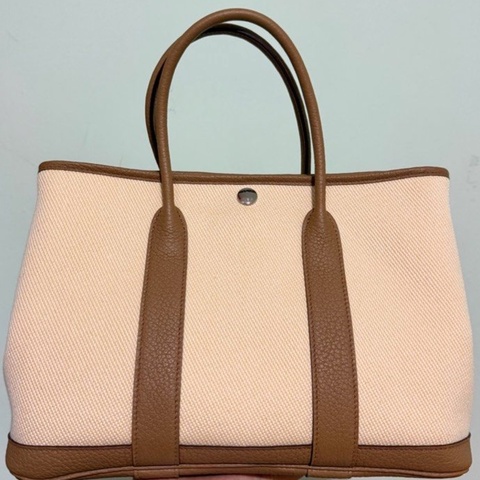 Hermès Garden Party 30 Canvas Ecru-Jaune de Naples/Biscuit