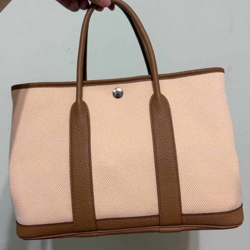 Hermès Garden Party 30 Canvas Ecru-Jaune de Naples/Biscuit-5