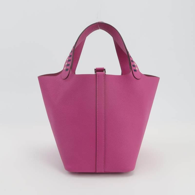 Hermes Picotin菜籃子包18編織手提包Epsom牛皮銀扣K5托斯卡C刻-4