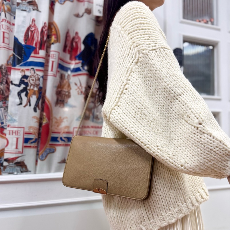 Christian Dior 迪奧 真皮兩用包 斜背包 腋下包 淺棕色 卡其色-0