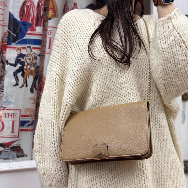 Christian Dior 迪奧 真皮兩用包 斜背包 腋下包 淺棕色 卡其色-2