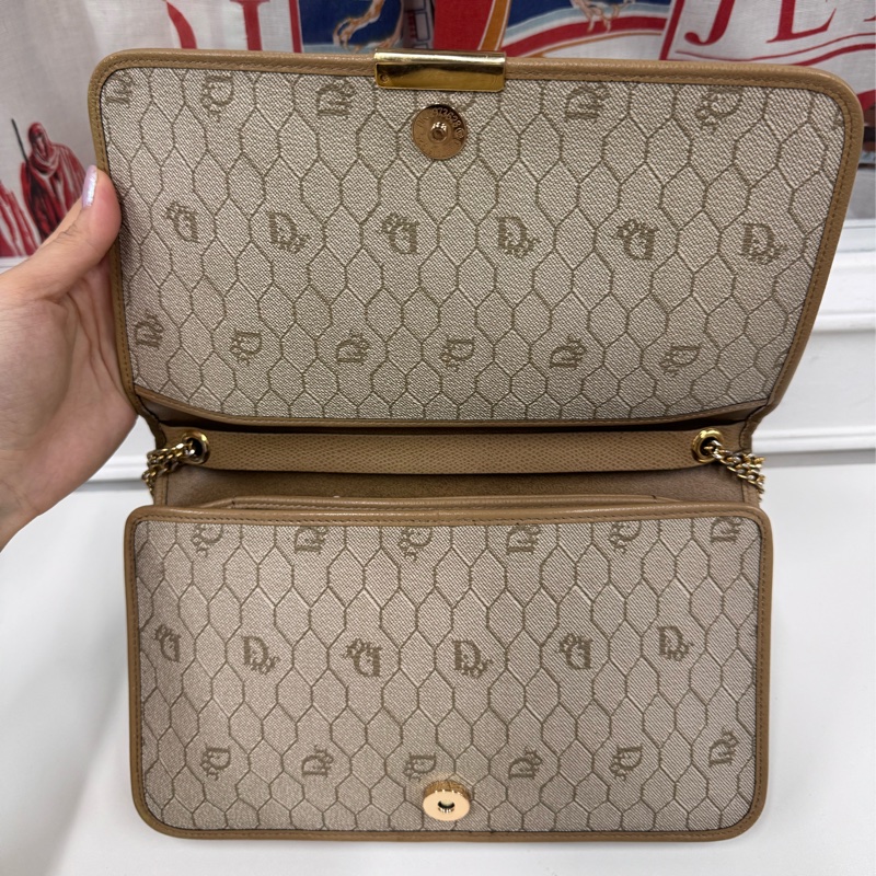 Christian Dior 迪奧 真皮兩用包 斜背包 腋下包 淺棕色 卡其色-5