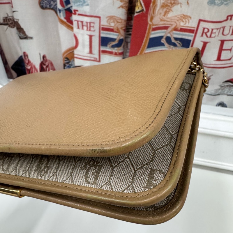 Christian Dior 迪奧 真皮兩用包 斜背包 腋下包 淺棕色 卡其色-18