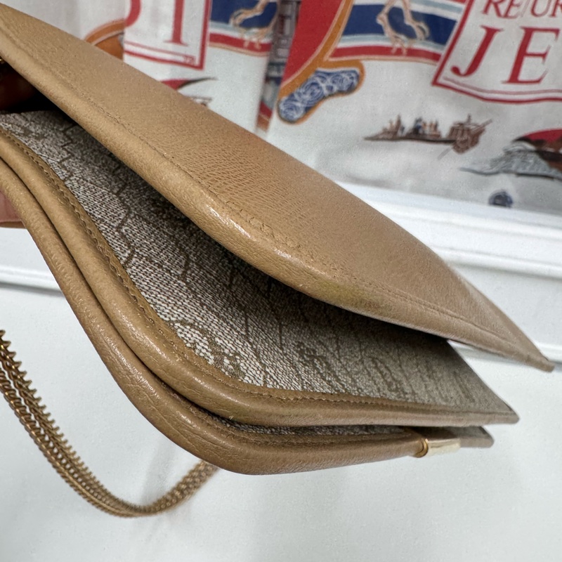 Christian Dior 迪奧 真皮兩用包 斜背包 腋下包 淺棕色 卡其色-19