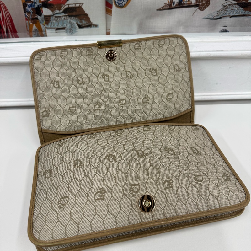 Christian Dior 迪奧 真皮兩用包 斜背包 腋下包 淺棕色 卡其色-23