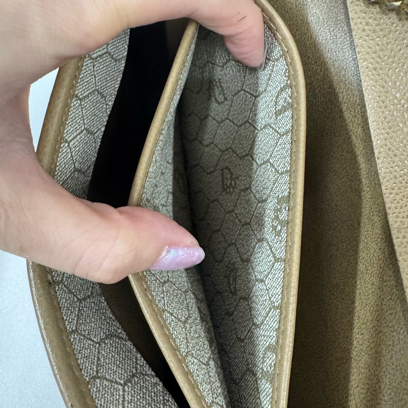 Christian Dior 迪奧 真皮兩用包 斜背包 腋下包 淺棕色 卡其色-26