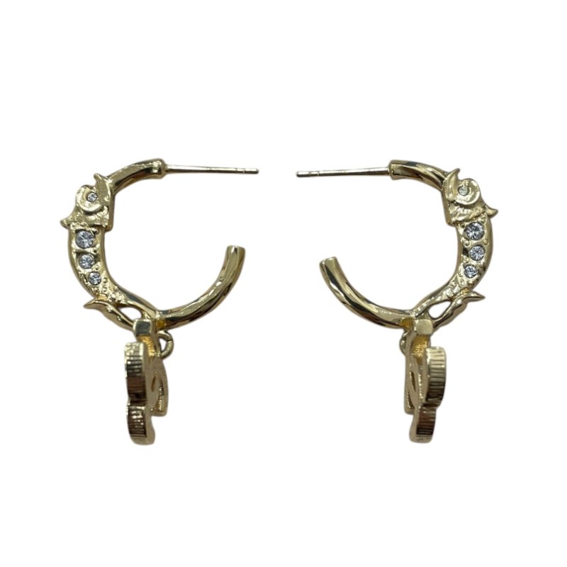 CHANEL 香奈兒 星星雙魚耳環 耳針式 合金 鋯石 金色-3